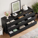 Angel Sar 62'' Black Dresser for Bedroom, Modern 9 Drawer Wood Dresser with Handle-Free Design & Thick Panel, Minimalist Storage Cabinet for Clothes, Entryway Use Angel Sar