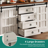 YITAHOME Farmhouse Buffet Cabinet with Storage, 59" Sideboard Cabinet w/Sliding Barn Doors and 4 Drawers, Kitchen Cabinets for Living Room, White Oak YITAHOME