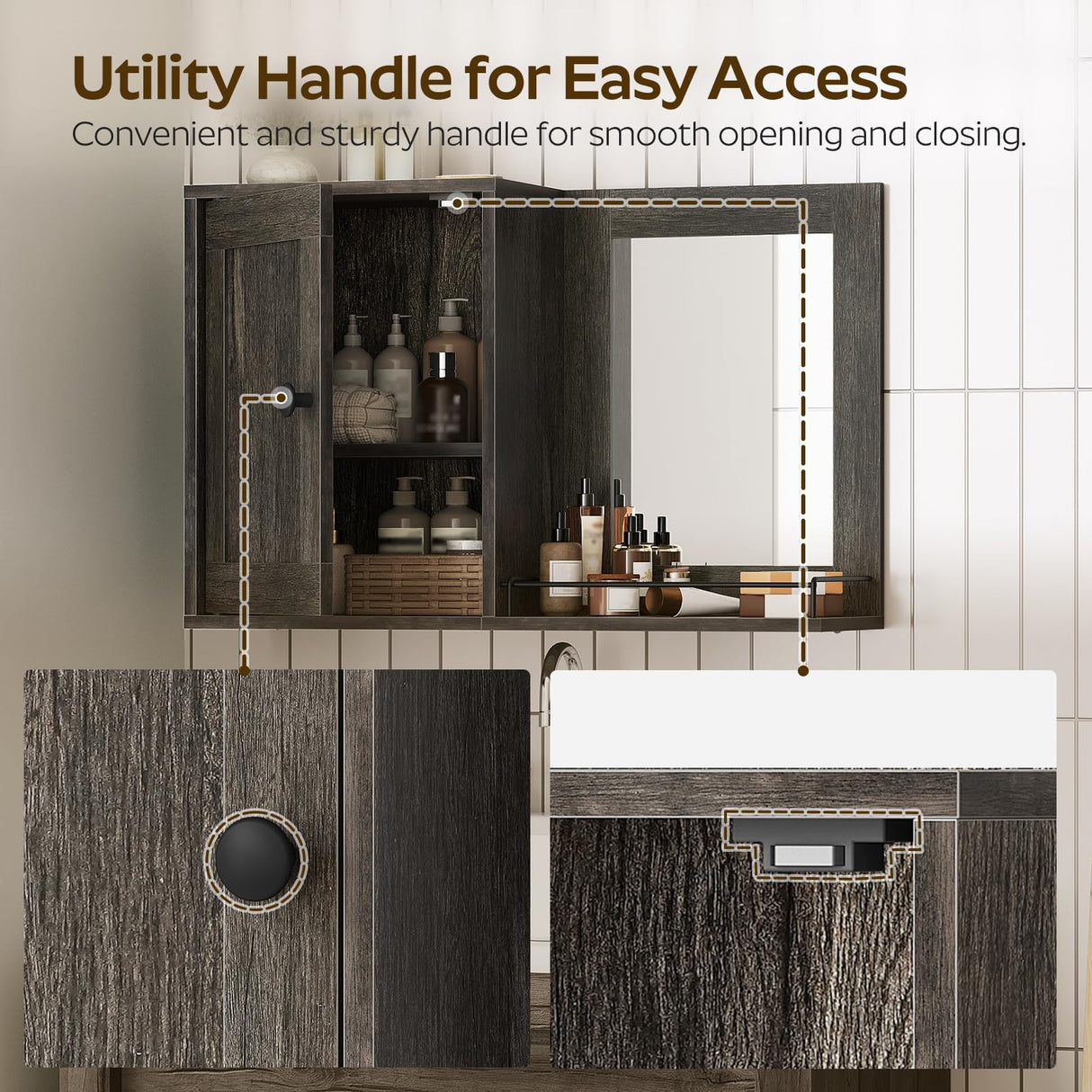 YATINEY Bathroom Medicine Cabinet with Mirror, Wall Mounted Home Storage, Medicine Cabinet Mirror, Bathroom Wall Cabinet, Adjustable Shelf, for Laundry Room, Bedroom, Camper, Hallway, Smoky Oak YATINEY