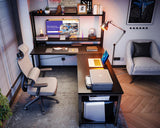 ODK L Shaped Gaming Desk with Hutch, Computer Desk with Storage Shelves, 66" L Shaped Desk for Home Office, Corner Desk with Headphone Hook, Black ODK