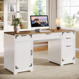 Tribesigns 59" Farmhouse Executive Desk, Computer Office Desk with File Drawers, Charging Station and Storage Cabinet, Wooden Rustic Writing Study Table for Home Office, White Tribesigns