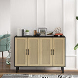 Panana Buffet Storage Cabinet with Rattan Decorating 4 Doors Living Room Kitchen Sideboard 48.43 x 34.65 x 15 inch (Black) Panana