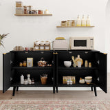 Luoxiao Modern Scandinavian Fluted Black Sideboard Buffet Cabinet with Adjustable Shelves Luoxiao