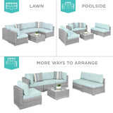 Best Choice Products 7-Piece Modular Outdoor Sectional Wicker Patio Conversation Set w/ 2 Pillows, Coffee Table, Cover Included - Gray/Pastel Blue Best Choice Products