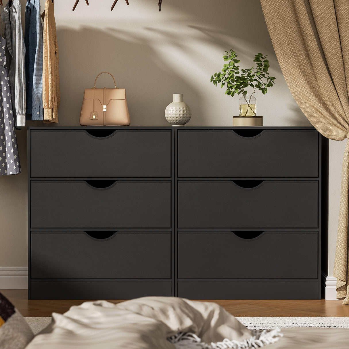 Housoul 3 Drawers Dresser for Bedroom with Fabric PU Drawer and Wood Frame, Black Small Dresser with Large Organizer, Chest of Drawers for Closet, Living Room, Hallway, Black Housoul