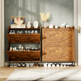 susici Shoe Storage Cabinet with 2 Flip Drawers for Entryway, Slim Freestanding Shoe Cabinet Organizer, Narrow Shoe Rack Cabinet with Metal Legs, Farmhouse Hidden Shoe Cabinet for Entrance Hallway susici