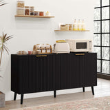 Luoxiao Modern Scandinavian Fluted Black Sideboard Buffet Cabinet with Adjustable Shelves Luoxiao