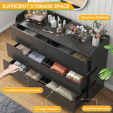 Frmobepts 6 Drawer Dresser with Charging Station and LED Light, Modern Wide Chest of Drawers for Bedroom or Living Room, 47.2" D x 15.7" W x 33.5" H, Black Frmobepts