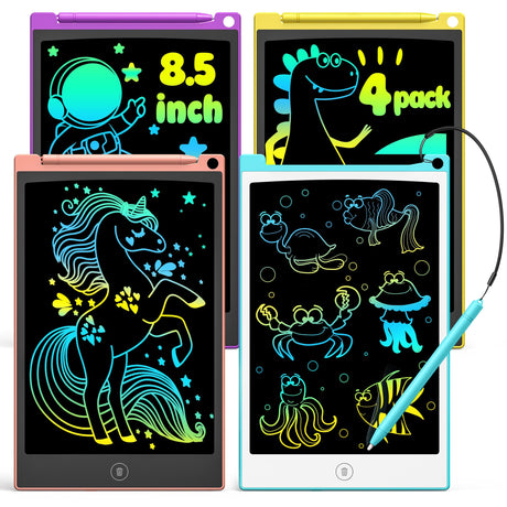 TECJOE 4 Pack LCD Writing Tablet, 8.5 Inch Colorful Doodle Board Drawing Tablet for Kids, Kids Travel Games Activity Learning Toys Birthday Gifts for 3 4 5 6 Year Old Boys Girls Toddlers Preschooler TECJOE