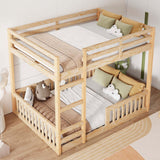 Full Over Full Bunk Bed with Ladders Wood Bunk Beds with Full-Length Guardrails Floor Bunk Bed Frame for Kids, Boys, Girls, No Spring Box Needed, Natural Bellemave