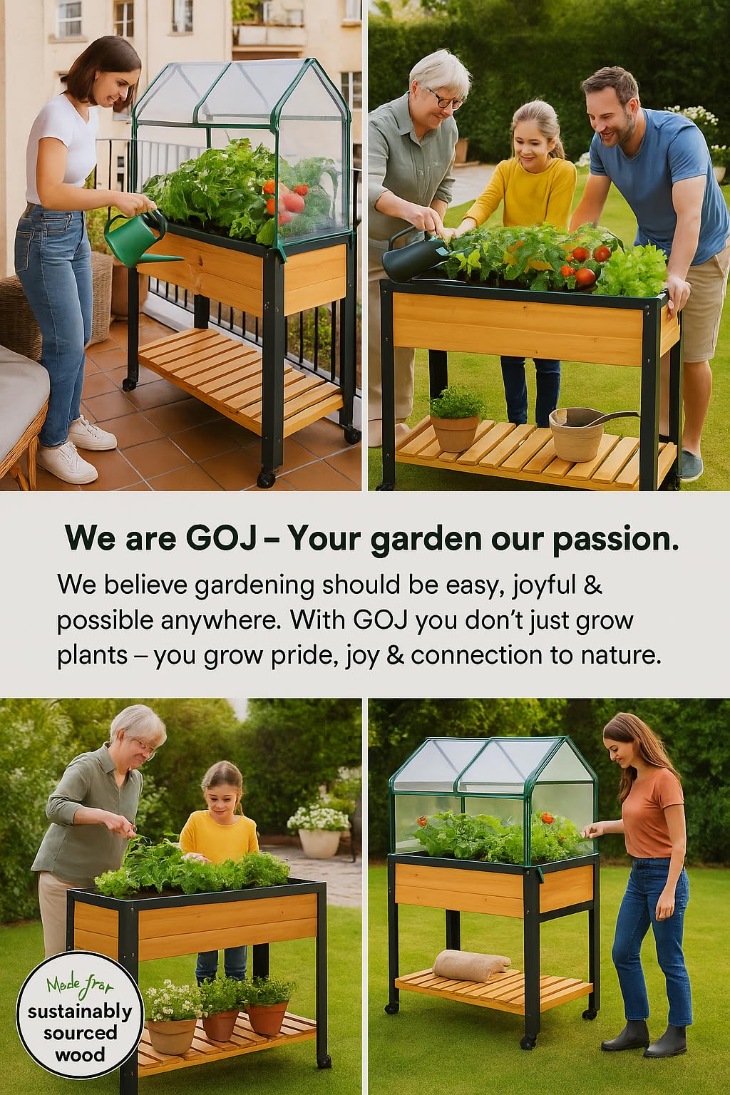 GOJ Raised Garden Bed Wood 48x24x32 inch with Greenhouse & Lockable Wheels - Elevated Wood Planter Box for Outdoors Vegetable Flower Bed Herb Planter - 400 lbs Capacity GOJ YOUR GARDEN, OUR PASSION