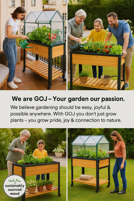 GOJ Raised Garden Bed Wood 48x24x32 inch with Greenhouse & Lockable Wheels - Elevated Wood Planter Box for Outdoors Vegetable Flower Bed Herb Planter - 400 lbs Capacity GOJ YOUR GARDEN, OUR PASSION