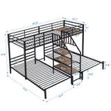 Harper & Bright Designs Metal Triple Bunk Bed with Stairs, 3 Beds Bunk Bed, Twin Over Twin & Twin Bunk Bed with Storage Shelves Staircase, for Kids Teens Adults, Black Harper & Bright Designs