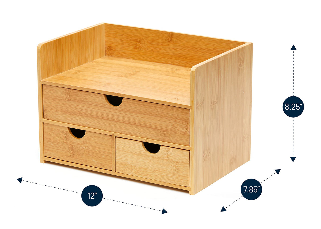 RoyalHouse Premium Natural Bamboo Desktop Organizer, Attractive Design 3 Tier, Table Top Storage for Documents & Office Supplies, Accessories And More, No Assembly Required (3 Drawer with Shelf) RoyalHouse