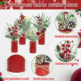 Succwoah 4 Pcs Christmas Centerpiece Table Decorations Artificial Potted Plants Floral Arrangement with Red Berries Pinecones Stars Balls for Home Desktop Farmhouse Party Decor Succwoah