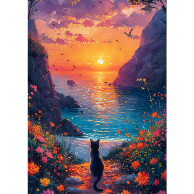 GDYEEH DIY 5D Sunset Diamond Art Kits, Kitten Full Round Drill Sparkling Cat Diamond Painting Picture, Flowers Diamond Painting Art Kits Craft for Adults Beginners, Home Wall Decor 12x16inch