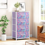 DWVO Dresser with 4 Drawers - Storage Tower Unit, Dresser for Bedroom, Living Room, Closets - Sturdy Steel Frame, Wooden Top & Easy Pull Fabric Bins, Purple DWVO