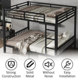 Luckiofvonne Queen Over Queen Bunk Bed for Adults, Heavy-Duty Metal Bunk Bed Frame with Ladder, High Guardrail and Slats Support, No Box Spring Needed, Black Luckiofvonne