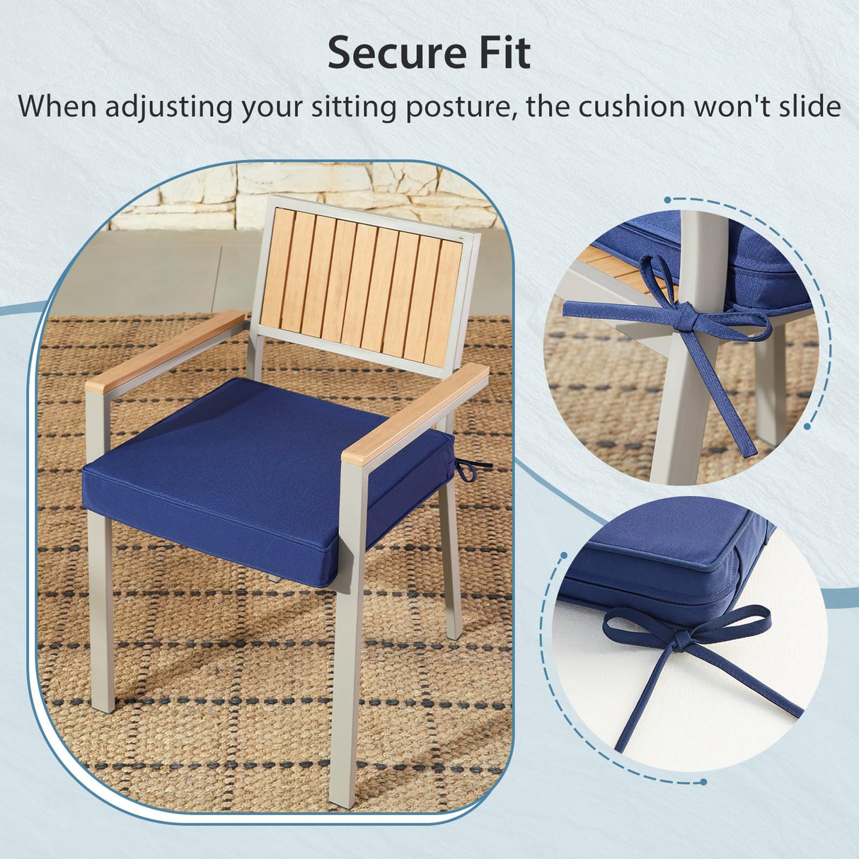 WEOAVRY Outdoor Chair Cushions Set of 2, Waterproof Patio Chair Cushions, Patio Furniture Cushions with Ties, Outdoor Wicker Replacement Seat Cushions, 19 x 19 x 3 inch, Blue WEOAVRY