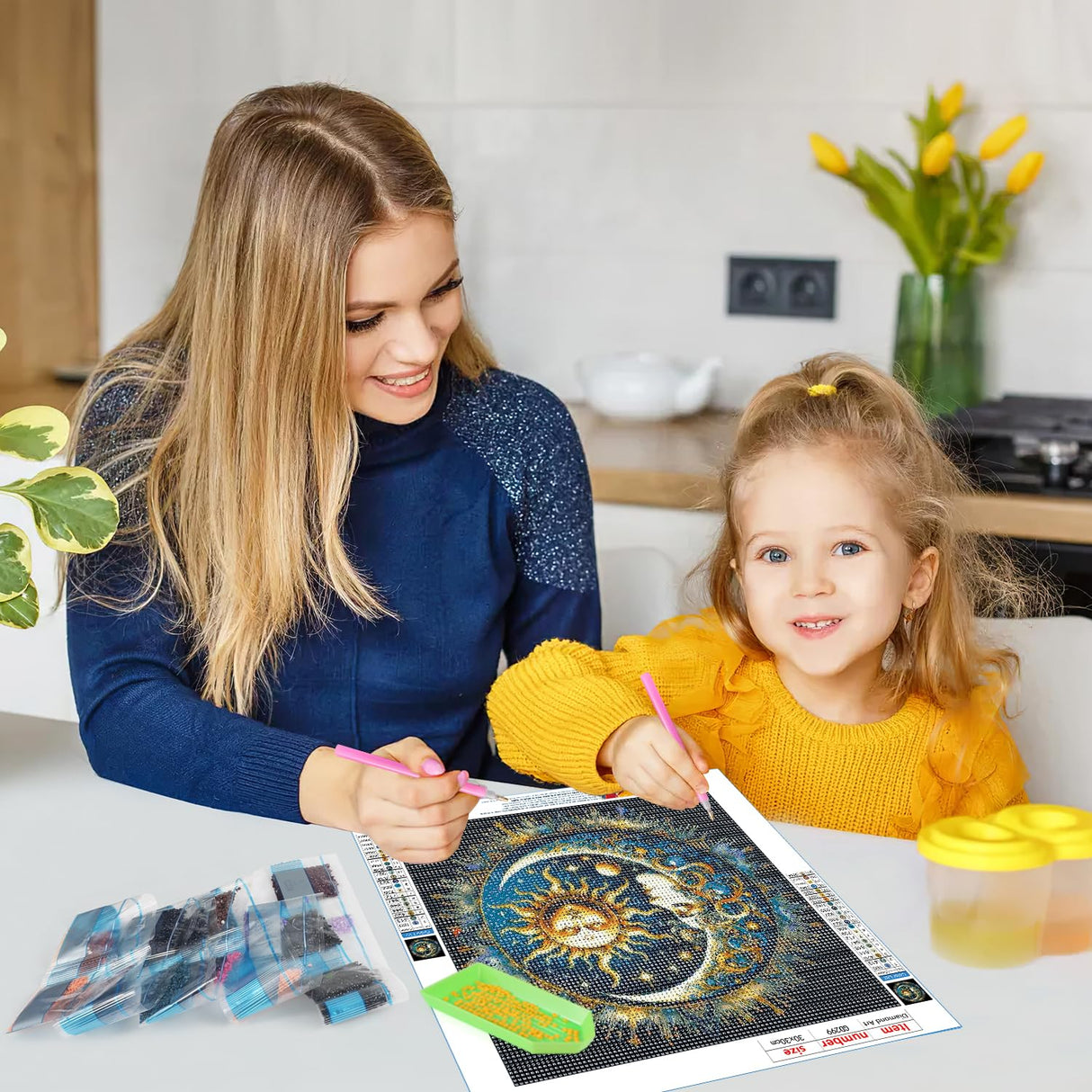 GDYEEH DIY 5D Sleepy Sun and Moon Diamond Art Kits, Round Full Drill Sparkling Diamond Painting Picture, Fantasy Diamond Painting Art Kits Craft for Adults Beginners, Home Wall Decor 12x12 inch GDYEEH