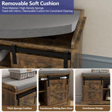 Loomie Shoe Storage Bench, 2-Tier Farmhouse Entryway Bench with Sliding Barn Door Storage Cabinets & Full Soft Removable Seat Cushion, Silm Shoe Rack with Shoe Cabinet for Entryway, Hallway, Bedroom Loomie