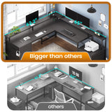 SEDETA L Shaped Desk with 6 Drawer, 108" Home Office Desk with File Drawer & Power Outlet, Corner Computer Desk with Monitor Shelf, File Cabinet, Two Person Desk, Gaming Desk with Led Lights, Black SEDETA