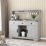 Gyfimoie Farmhouse Bar Cabinet with Hutch, Kitchen Buffet Cabinet with Storage Cabinet & 3 Sliding Drawers, Adjustable Shelf, Goblet Holder, Cup Hooks for Living Room, Dining Room Use (Grey) Gyfimoie