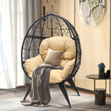 DWVO Egg Chair Patio Rattan Chair with Stand Anti-Slip All-Weather Poratble Adjustable Chair Feet Wicker Egg Lounger Chair for Indoor Outdoor 330LBS (Beige) DWVO