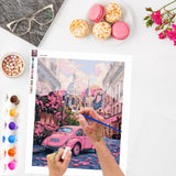 Lxmsja Pink Car Paint by Numbers Kit for Adults, Paris Street Acrylic Paint by Numbers for Adults Beginner, DIY Craft Supplies Oil Painting Kits for Home Wall Decor 16x20 inch (No Frame) Lxmsja