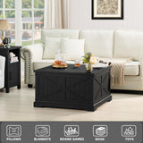Joaxswe Farmhouse Coffee Table with Large Hidden Storage Compartment, Rustic Black Square Center Table, Wood Low Farm House Modern Living Room Tables with Hinged Lift Top & Wooden Arc Base Joaxswe
