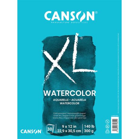 Canson XL Series Watercolor Pad, Heavyweight White Paper, Foldover Binding, 30 Sheets, 9x12 inch Canson