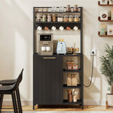 YITAHOME Bakers Rack with Storage Microwave Stand with Trash Can Bin Cabinet and Power Outlet 6-Tiers Coffee Stand Large Microwave Table for Kitchen Dining Room Living Room Black YITAHOME