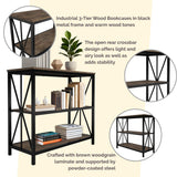 Lavish Home 3-Tier Industrial Bookshelf - Freestanding Open Bookcase for Home or Office Organization and Storage - Book Organizer (Brown Woodgrain) Lavish Home