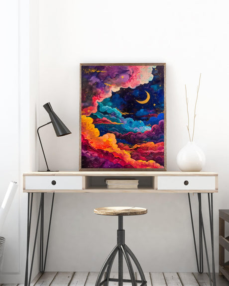 Abstract Sky 5D DIY Diamond Painting Kits for Adults, Moon Diamond Art Kits for Beginners, Full Drill Dot Painting Gem Art Kits for Home Wall Decor11.8 x15.7 Inch 5DDIYART