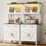 IRONCK 71" Pantry Cabinet with LED Lights and Charging Station, Tall Kitchen Storage Cabinet with Microwave Stand, Farmhouse Kitchen Hutch for Dining Room, White IRONCK