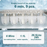 Countertop Ice Maker, Ice Maker Machine 6 Mins 9 Bullet Ice, 26.5lbs/24Hrs, Portable Ice Maker Machine with Self-Cleaning, Ice Scoop, and Basket (Black) Zlinke
