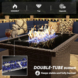 Vakollia 13 Pieces Patio Furniture Set with 44" Propane Gas Fire Pit Table, Outdoor Sectional Wicker Conversation Sofa Sets with Coffee Table Vakollia