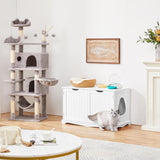 Yaheetech Cat Litter Box Enclosure, Cat Litter Box Furniture Hidden, Wooden Pet Crate Cat Washroom Storage Bench with Divider Home Litter Loo Indoor Cat House White Yaheetech