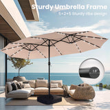 PHI VILLA 15ft Large Patio Umbrella with Base & Solar Lights, Double-Sided Outdoor Rectangle Umbrellas with 36 LED Lights, Umbrella for Outside with Stand, Beige PHI VILLA