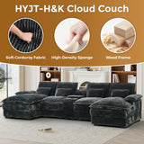 HYJT-H&K 124" U Shaped Cloud Couch Sectional, Comfy Fluffy Plush Corduroy Grey Sectional Couches for Living Room, Modern Modular Corduroy Couch Sectionals with Central Console & Double Chaise Lounge HYJT-H&K