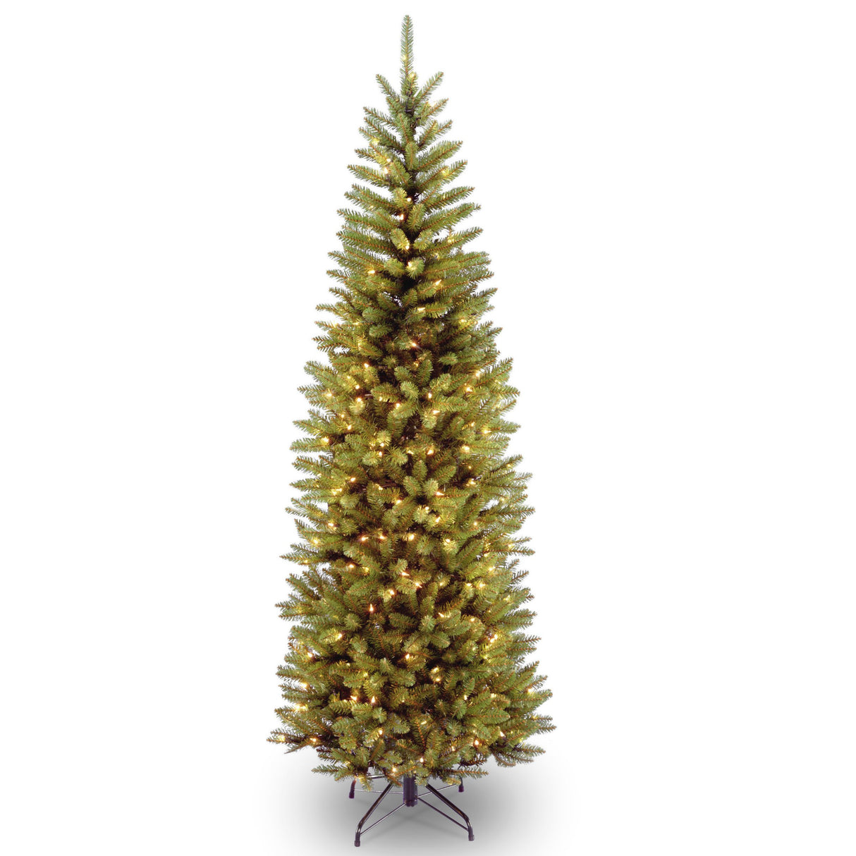National Tree Company Artificial Pre-Lit Slim Christmas Tree, Green, Kingswood Fir, White Lights, Includes Stand, 7 Feet National Tree Company