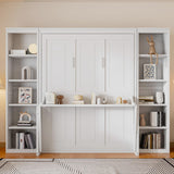 Merax Queen Size Murphy Bed with Desk and Bookshelf, White Merax