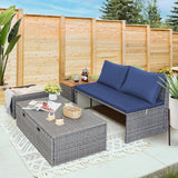 Devoko Patio Day Bed Outdoor Daybed Set Multifunctional Rattan Lounge Bed with 2 Side Tables for Backyard Porch Poolside Lawn Beach (Navy Blue) Devoko
