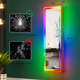 HNEBC LED Mirror Jewelry Cabinet with RGB Lights,47.2" Wall Mounted Jewelry Organizer with Full-Length Mirror,Over The Door Hanging Jewelry Armoire Storage Cabinet,Folding Dresser,2 Drawers,Lockable HNEBC