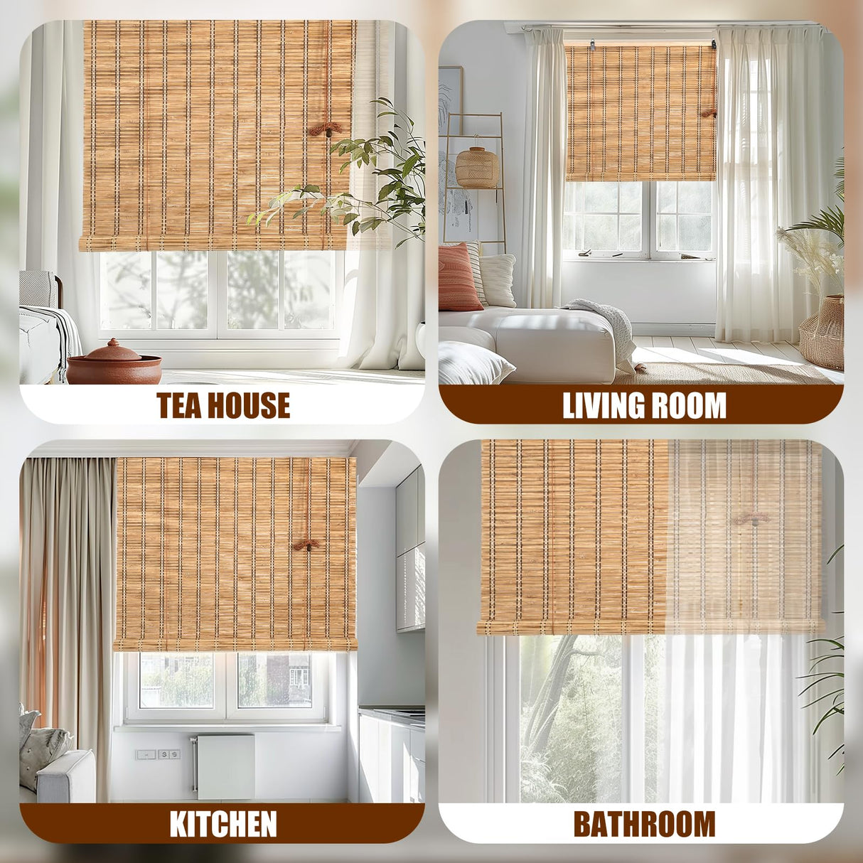 CSBWDLT Bamboo Roman Shades - Customer Favorite Blackout Blinds for Windows, Premium Quality, Ideal for Home, 24" W X 64" H CSBWDLT