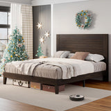 Mid-Century Modern Queen Size Solid Wood Bed Frame with 48" Headboard – Sturdy, Noise-Free Design in Dark Brown AMERLIFE