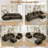 Korser 122" Sectional Couches for Living Room, Modular Boneless Couch with Deep Seat & Fluffy Cushion, Cozy Double-Layer Cushioned Sofa with Convertible Ottoman, Comfy Cloud Sofa, No Assembly Required Korser