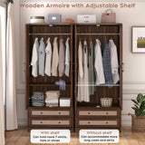 Brafab Armoire Wardrobe Closet with 2 Rattan Doors, 71" Farmhouse Tall Freestanding Coat Closet Wardrobe Cabinet with Drawers and Hanging Rail, Wooden Armoire Storage Cabinet with Shelf for Bedroom Brafab