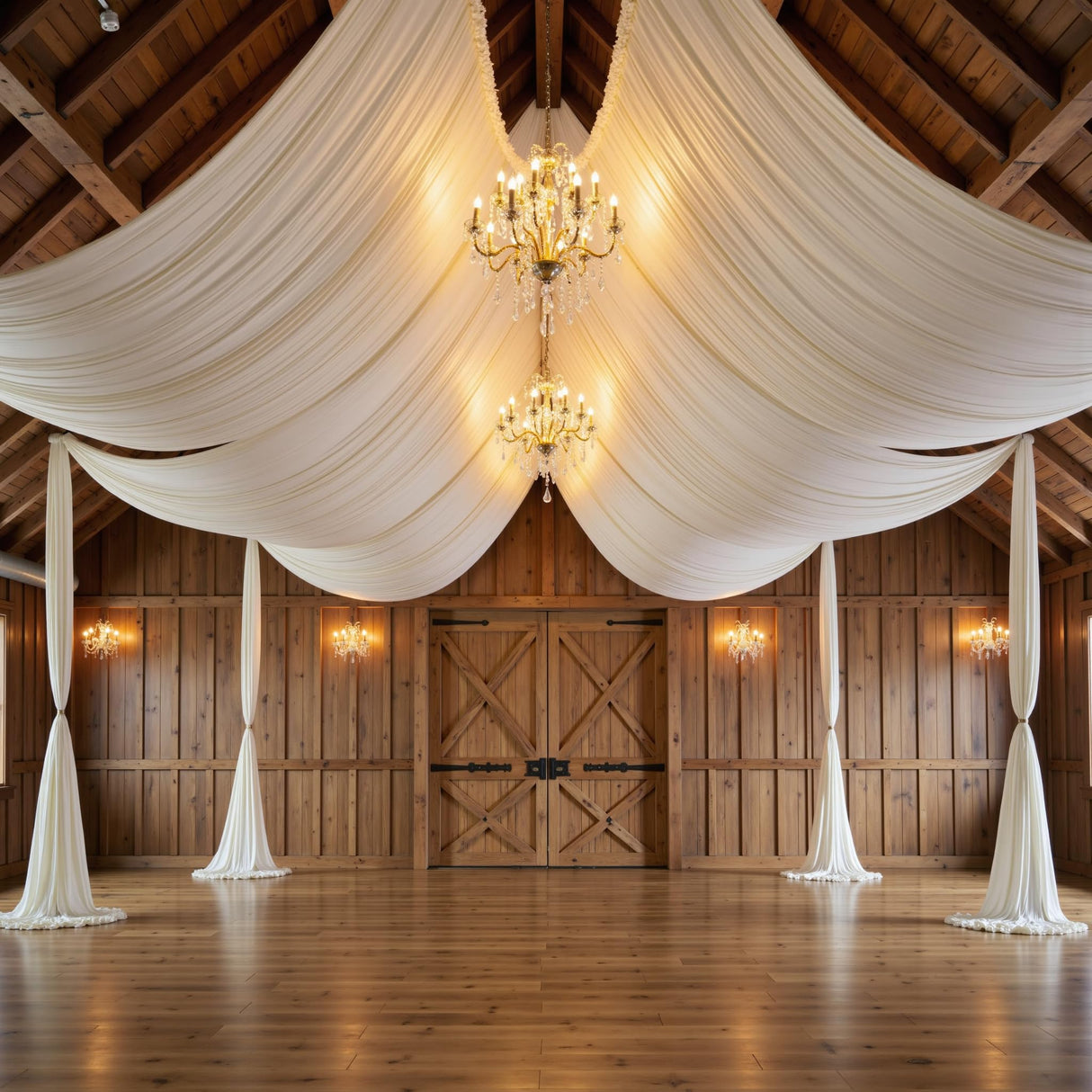 gogoparti 10x20ft White Ceiling Curtain Panels for Wedding, 2 Panels 5ftx20ft Party Wrinke Free Long Canopy Draping for Tent, Polyester White Ceiling Drapes for Birthday Event Decoration gogoparti