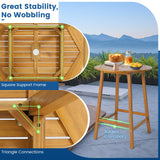 HAPPYGRILL 31.5” Round Bar Table, Bar Height Table with Umbrella Hole & Slatted Tabletop, Acacia Wood Patio Bistro Table, Side Table for Indoors Outdoors HAPPYGRILL